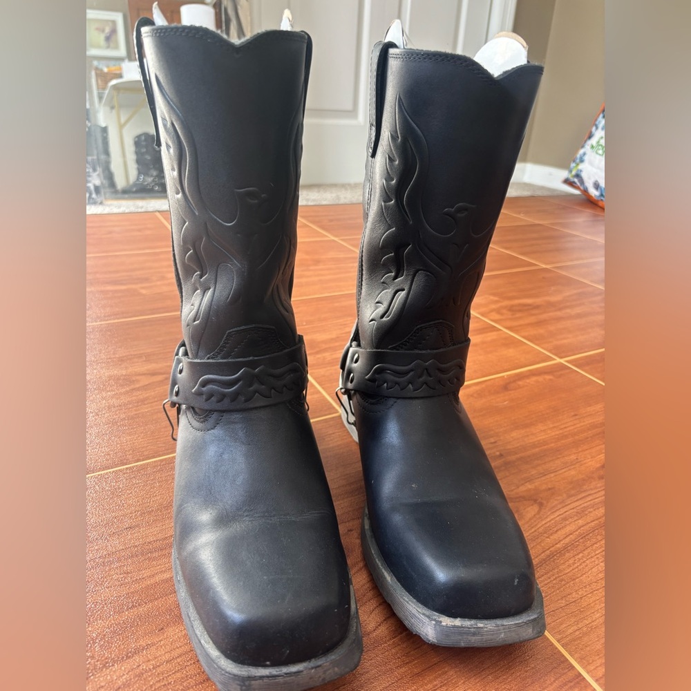 Dingo Black Leather Men's Biker Boots